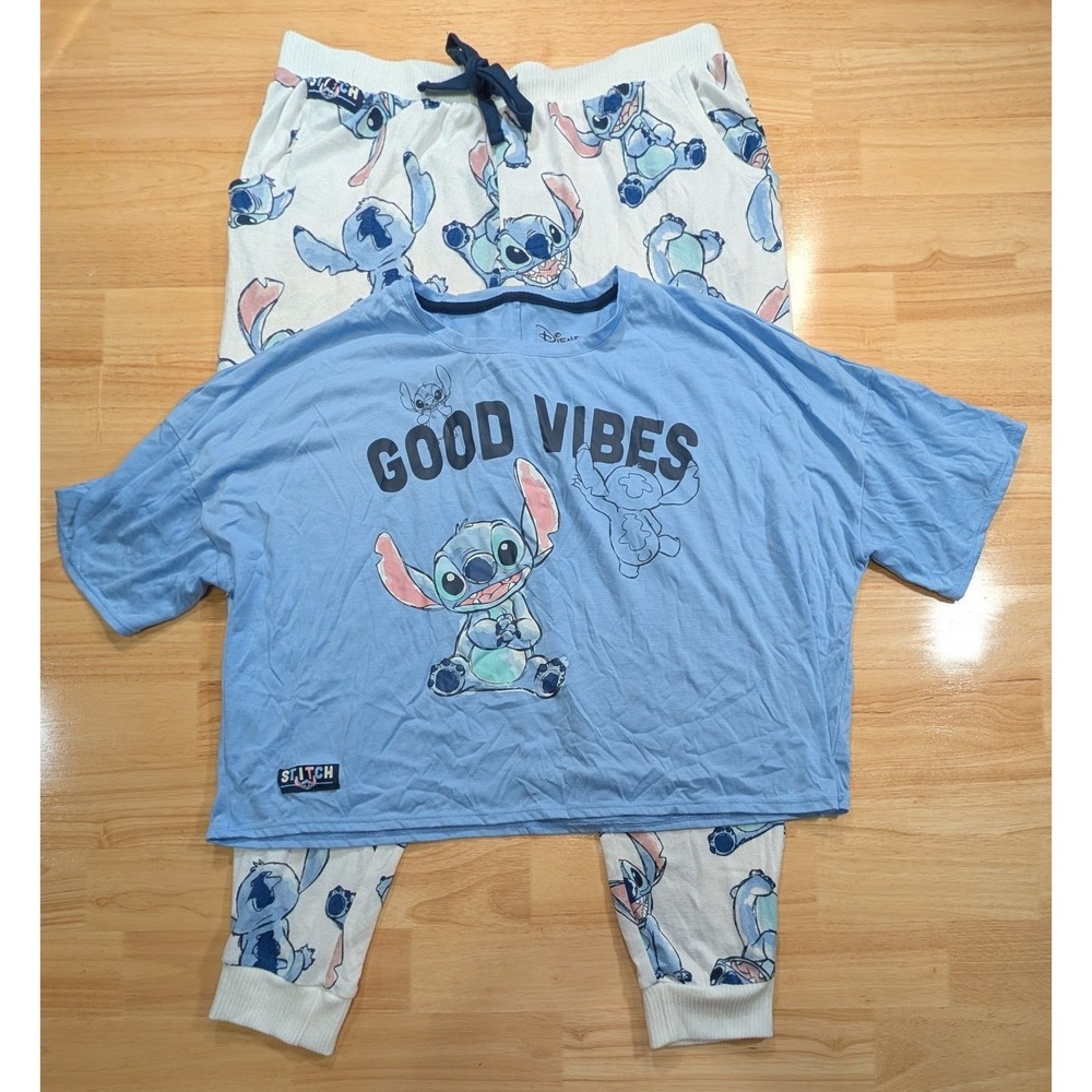 Disney Lilo and Stitch Good Vibes Pajama Set Blue White Large 12-14 LZ13923BA